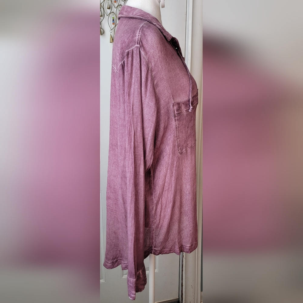Rock & Republic Lace-Up V Neck High Low Tunic Womens XL Distressed Wine Long-sle - Picture 5 of 10